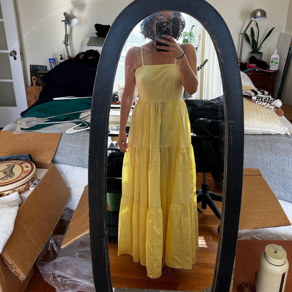J Crew Yellow Maxi Sundress with stripes and adjustable straps